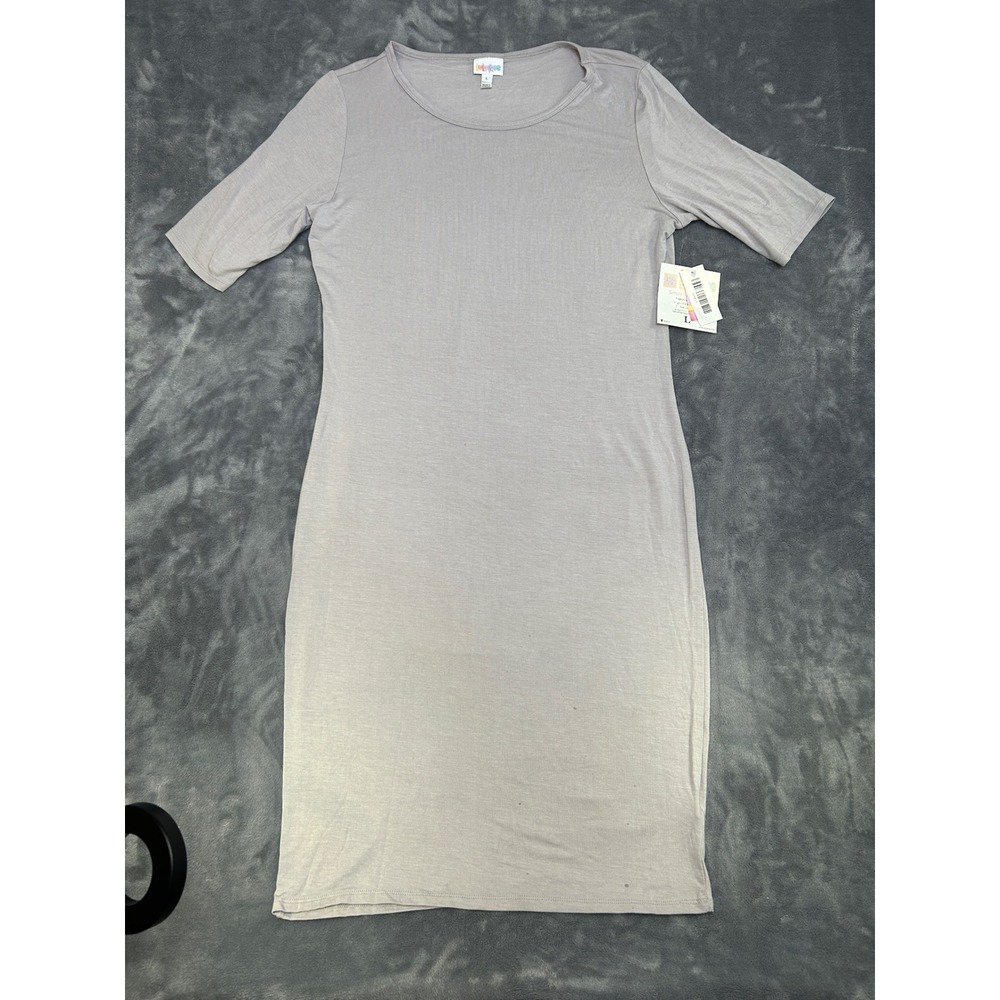 LuLaRoe Julia Dress Womens Large Gray Elbow Sleeve Sheath Knee Length NWT